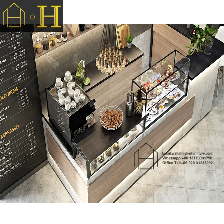 Terbaik Kayu Solid Mall Kopi Kios Desain Jus Bar Gelembung Teh Kios Kopi Counter Kios untuk Pusat Perbelanjaan