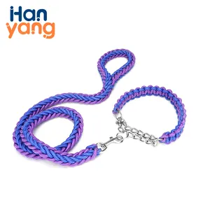 汉阳OEM定制私人标签个性化重型编织编织手工狗皮带和项圈套装，适用于中型小狗