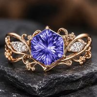 Bague personnalisée en argent 925 plaqué or vermeil, motif feu d'artifice violet, coupe vigne, avec épaisse placage or, fabricant de bijoux OEM ODM