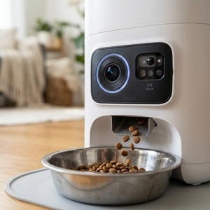 Distributeur automatique de nourriture pour animaux de compagnie contrôlé par application, avec minuterie, caméra et deux bols en acier inoxydable pour chat et chien, alimentation programmée - Product Image 1