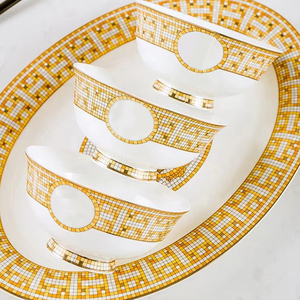 Juego de Vajilla de Porcelana China con Mosaico Dorado Estilo Occidental de 60 Piezas, Jingdezhen, Superventas - Product Image 4
