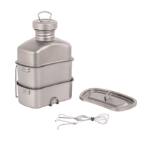 Bouteille d'eau tactique en titane avec gourde 1000 ml, kit de survie et de camping avec pot de 750 ml et tasse de 400 ml