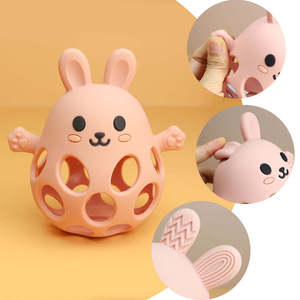 Dễ Thương Bé Bunny Tai Bóng Rattle Teether Đồ Chơi Mềm Silicone Động Vật Đào Tạo Đồ Chơi Trong Hình Dạng Thỏ Unisex Cấp Thực Phẩm Vật Liệu Gỗ - Product Image 2
