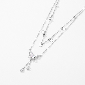 Collar con colgante de doble borla de mariposa de ensueño, personalizable, versión en cobre, plata de ley S925 con circonita, regalo para mujeres - Product Image 4