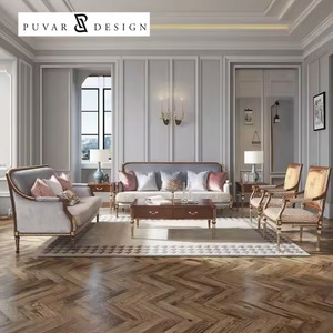 طقم أريكة فاخر كلاسيكي فرنسي للفيلات والقصور، مجموعة من 1 أو 2 أو 3 قطع، أثاث غرفة معيشة منحوت يدويًا من الخشب الصلب للفنادق - Product Image 2