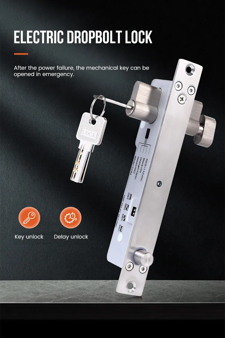 Electric Lock with Key and Delay Unlock for Door Drop Bolt Lock