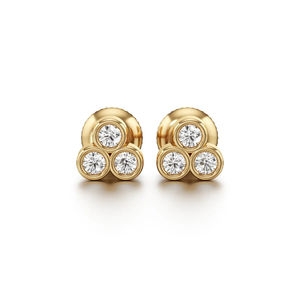 Boucles d'oreilles clous en or massif 14K/18K/22K avec trois diamants de laboratoire, taille brillant rond, luxe - Product Image 5