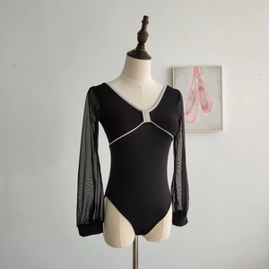 Новый Модный Лидер продаж сетчатый черный балетный купальник с длинными рукавами для взрослых женщин танцевальная одежда - Product Image 2