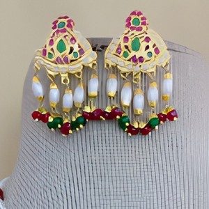 Ensemble de collier Jadau plaqué or de qualité supérieure exclusif avec boucles d'oreilles pour mariage et collection de vêtements de fête pour femmes - Product Image 2