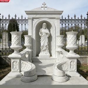 YOUFINE Pierre tombale en marbre blanc sculptée à la main avec Jésus pour la décoration des cimetières - Product Image 1