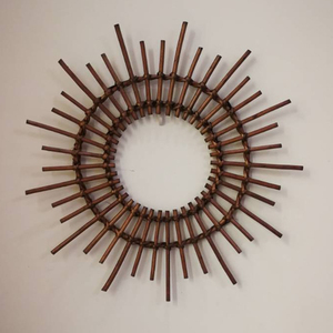 Miroir mural décoratif en rotin au design simple personnalisé, noir et or, style vintage nordique Art Déco, pour un usage quotidien, pour les hôtels - Product Image 6