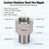 Conexión de Válvula de Tubería Bayou Lok de Acero Inoxidable 316L Forjado con Cabeza Hexagonal Pulida, Rosca NPT/BSP Macho/Hembra, Clase de Alta Presión 3000