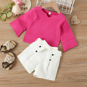 Bộ Đồ Cho Bé Gái Mới Châu Âu Và Hoa Kỳ 2022 Bộ Đồ Cho Bé Gái Dài Tay + Quần Đùi Màu Đỏ Lưới Phong Cách Phương Tây - Product Image 3