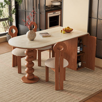 Table de salle à manger en dalle de pierre de grotte, forme ovale, pliable, avec rangement, extensible, pour restaurant ou îlot de cuisine