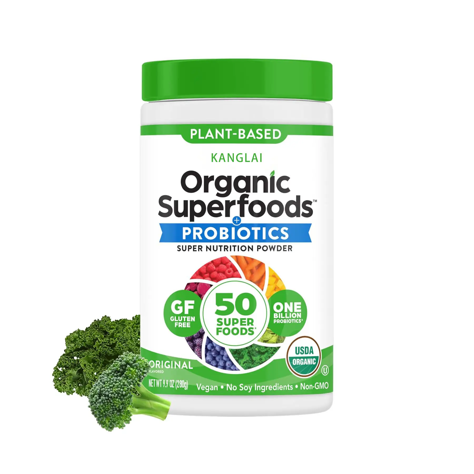 Label pribadi probiotik suplemen nutrisi Super mendukung pencernaan bubuk makanan Super organik
