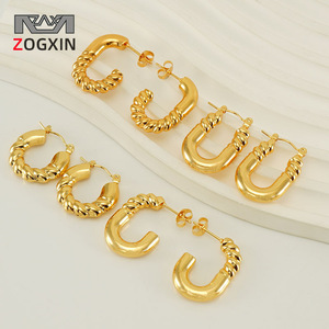 Zogxin Gold Plated Hoop Earrings Geometric Shape Unisex Everyday Wear - Product Image 1