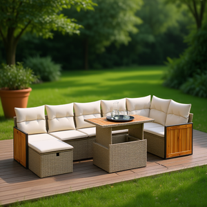 Modular Beige Poly Rattan Garden <b>Sofa</b> <b>Set</b> With Cushions Outdoor Furniture Contemporary Design - Product Image 2