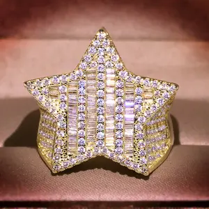 레트로 힙합 스타일 쥬얼리 18K 골드 도금 중공업 디자인 전체 다이아몬드 반지 트렌디 한 지르콘 스타 링 남성용 여성용