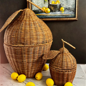 Rattan Lemon <b>Storage</b> <b>Basket</b> Hand Woven Fruit Shaped With Handle For Home Decor - Product Image 4