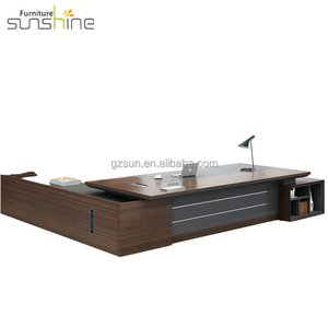 Bureau de direction moderne MFC en forme de L Bureau en contreplaqué <span class=keywords><strong>noir</strong></span> Table de directeur général Ensemble de meubles futuristes pour immeuble de bureaux - Product Image 5