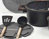 Batterie de cuisine 13 pièces en acier forgé, nettoyage facile, non toxique, avec revêtement sain, comprenant une casserole à lait 18 cm et des récipients de 18-28 cm, design à double bec verseur