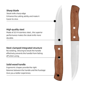 Cuisine classique lame dentelée en métal manche en bois massif couteau à steak 2 pièces couteau à steak en acier inoxydable ensemble couteau de cuisine - Product Image 4
