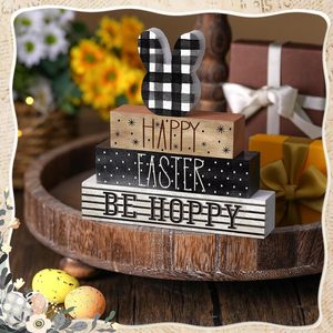 Easter Wooden Bunny Figurine Tiered Tray Decorative Display Indoor Holiday Party Tabletop Decoration - Product Image 2