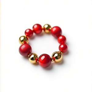 Fashion Beaded <b>Bracelet</b> 316L Stainless Steel PVD Gold Plating Sustainable Resistant <b>Red</b> And Gold Beads - Product Image 2