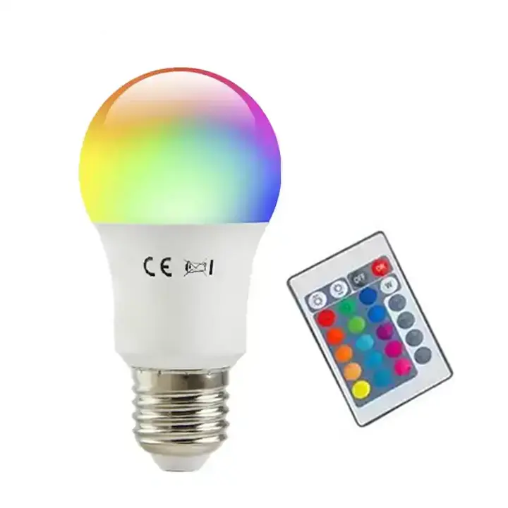 Remote Controlled A19 A60 LED RGB Bulb 3W 5W 10W Multicolor Changing E27 B22 Smart Bulb, LED-REMOTE