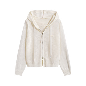 Nuovo Cardigan da <span class=keywords><strong>donna</strong></span> estivo con cappuccio lavorato a <span class=keywords><strong>maglia</strong></span> in <span class=keywords><strong>lino</strong></span> di seta con doppia cerniera giacca a maniche lunghe rilassata felpa con cappuccio - Product Image 2