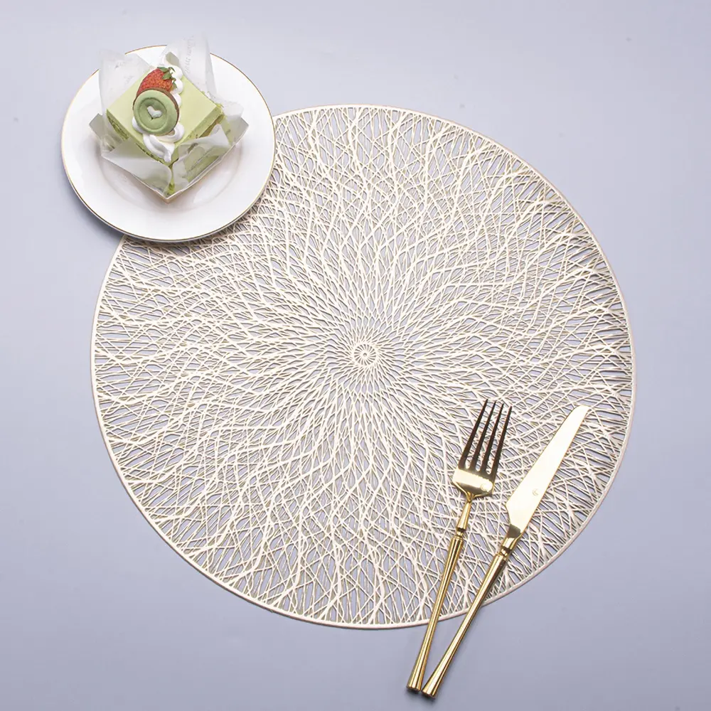 Wholesale PVC Hollow Placemat Gold Multiple Circles Non-skid Place Mat Plain Table Mats Sets Household Tabletop Decoration