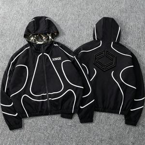 Nouvelle collection Printemps 2026 : Veste à capuche en nylon imperméable, style streetwear rétro, patchwork camouflage, coupe carrée courte, fermeture éclair intégrale - Product Image 1