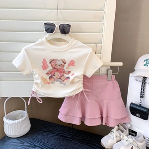 Ensemble de vêtements pour filles de 1 à 7 ans, imprimé dessin animé, été, robe pour enfants, ensemble deux pièces, hauts + jupe longue plissée, ensemble de vêtements pour filles - Product Image 5