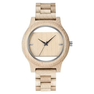 Montre en bois de Quartz creux naturel avec bracelet en bois complet montre-bracelet de haute qualité Unique cadran en bois hommes cadeau Style Simple - Product Image 6