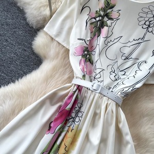 Robe élégante à imprimé floral, col rond, taille cintrée, coupe évasée, qualité supérieure, pour femmes - Product Image 3
