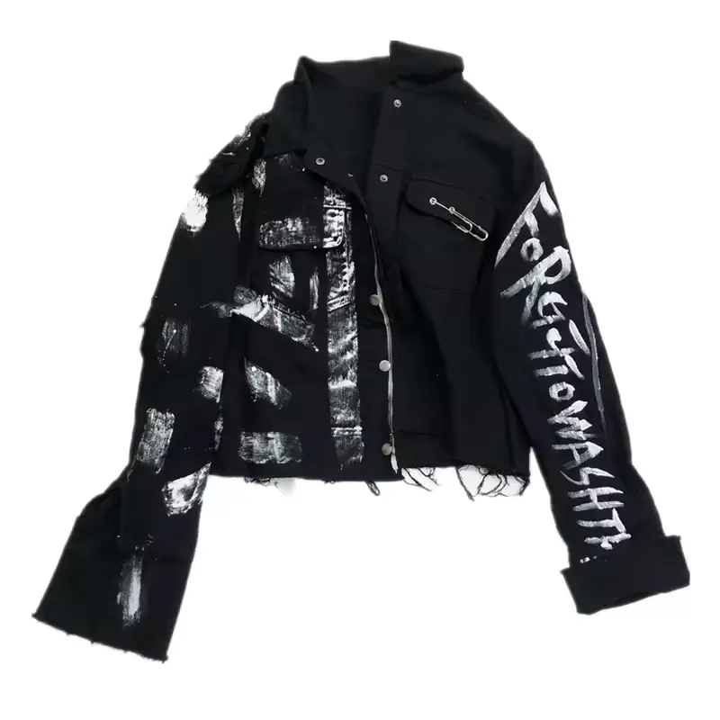 Benutzer definierte Street Wear Frauen Herbst Jacken Mode Graffiti Print Langarm Loose Hip Hop Outwear Mantel Jacken