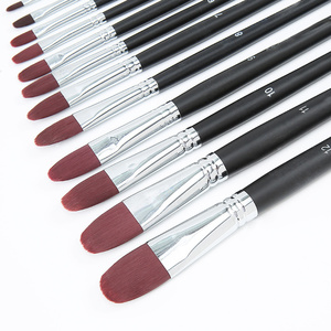 Lot de 6 pinceaux de peinture à l'huile pour artiste, en nylon rouge bordeaux de haute qualité, avec manche long en bois noir et poils en acrylique en forme de <span class=keywords><strong>noisette</strong></span>, fournitures d'art - Product Image 6