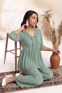 Ensemble Kurti et pantalon deux pièces pour femmes, écologique, respirant, tenue assortie élégante, confortable, vêtements décontractés - Product Image 4
