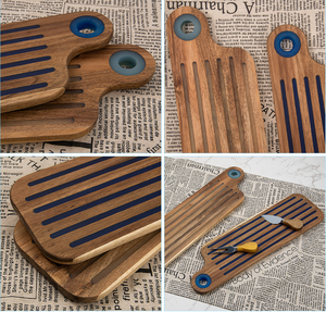 เขียงไม้กระถินณรงค์เคลือบอีพ็อกซี่ลายริเวอร์ พร้อมร่องสำหรับน้ำผลไม้ เหมาะสำหรับการอบขนม ขายส่ง - Product Image 6