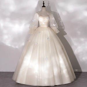 Champagne Evening Gown Sweetheart Neckline 3D Flowers Long Fitted Dress For Hosts Stage Performance - Product Image 1