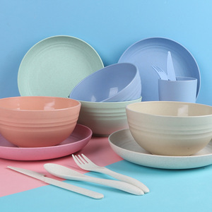 Juego de cubiertos transfronterizo de paja de trigo: tazón, taza, plato, cuchillo, tenedor, cuchara, plato familiar, plato para restos, instantáneo - Product Image 3