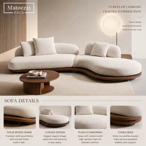 Modern Wabi-Sabi Fabric Set Walnut Solid <b>Wood</b> <b>Frame</b> Minimalist Japanese Style Sectional Couch for Luxury Living Room Villa - Product Image 2