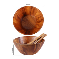 Ensemble de 3 bols à salade en bois d'acacia écologique de style vintage avec des bols de 12 pouces certifiés LFGB pour les cadeaux d'affaires