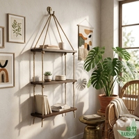 Étagère murale en bambou à 3 niveaux, pratique et moderne, pour l'intérieur, en corde de jute durable
