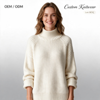Pull en maille épaisse à col roulé pour femme, manches raglan, côte verticale, coupe oversize, personnalisable OEM ODM