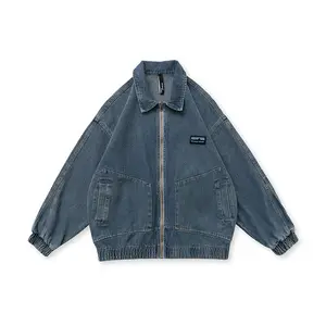 Custom High Quality Denim Jacket New Arrival Products Zip up Heavy Washed Denim Jacket Retro Streetwear for Men 1 Piece Woven