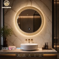 Espejo de Baño con Marco de Aleación de Aluminio, Redondo, Ajustable en CCT, con Luz LED Inteligente, Montado en la Pared, con Logotipo Personalizado