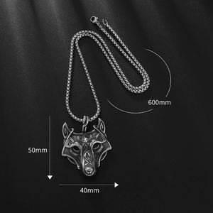 Colliers pendentifs tête de <span class=keywords><strong>loup</strong></span> Viking vintage punk avec yeux en pierre rouge, bijoux de mode hip-hop streetwear en acier inoxydable - Product Image 3