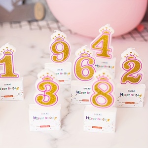 Merri Wish Candeline Numeriche 0-9 per Torta di <span class=keywords><strong>Compleanno</strong></span>, Decorazione per Baby Shower e Battesimo, Corona Glitterata Blu e Rosa - Product Image 4