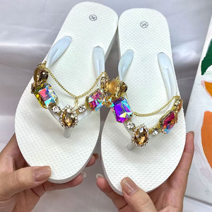 Femmes grande taille été sans lacet pantoufles plates <span class=keywords><strong>petite</strong></span> queue plate-forme cristaux tongs pour vacances à la plage vêtements d'extérieur décontractés - Product Image 4